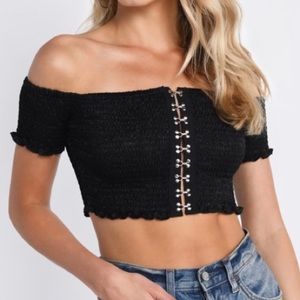 Cotton Candy LA Ruched Off Shoulder Crop Top